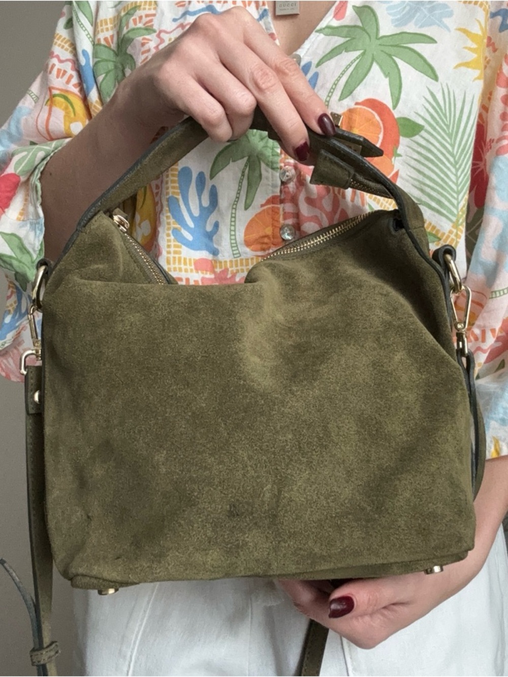 Claudia Firenze Olive Green Suede Shoulder Bag